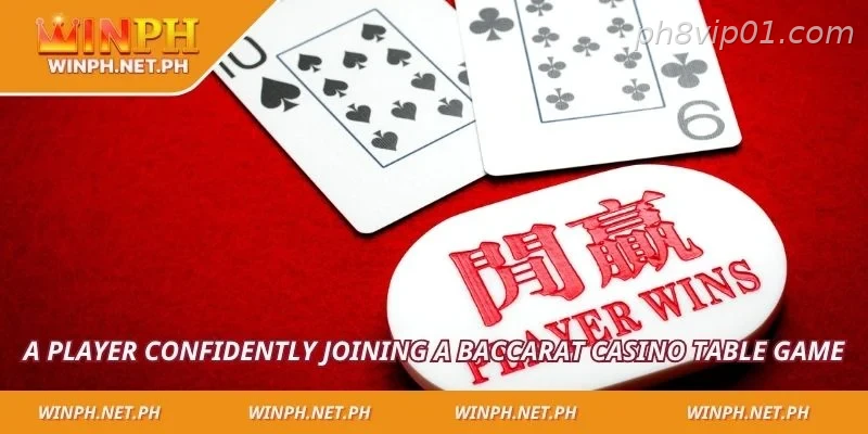 A player confidently joining a baccarat casino table game